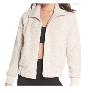 Zella Cozy Up Bomber Jacket Cream Size M